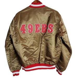 Vtg San Francisco 49ers Starter Jacket Gold Satin Bomber Sz L Old School 80s 90s